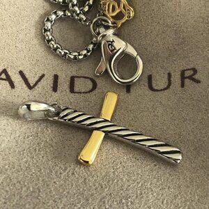DAVID YURMAN 2MM Cross Necklace in Silver and 18K Gold Adjustable 18"-20"
